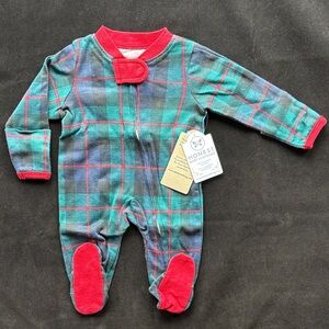 Honest Baby NB Fragrances Kids Plaid Footie - Red and Blue